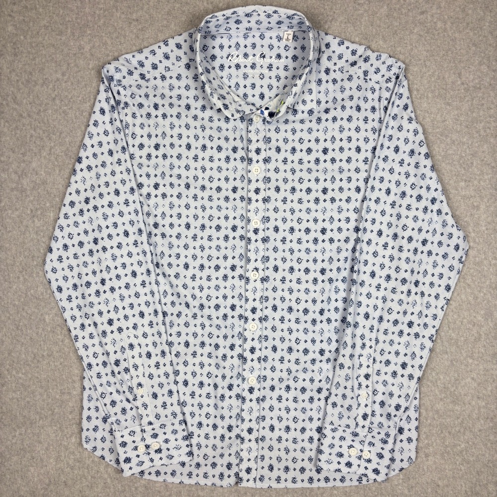 Robert Graham Shirt Mens L Classic Fit Blue White Geometric Medallion Stretch